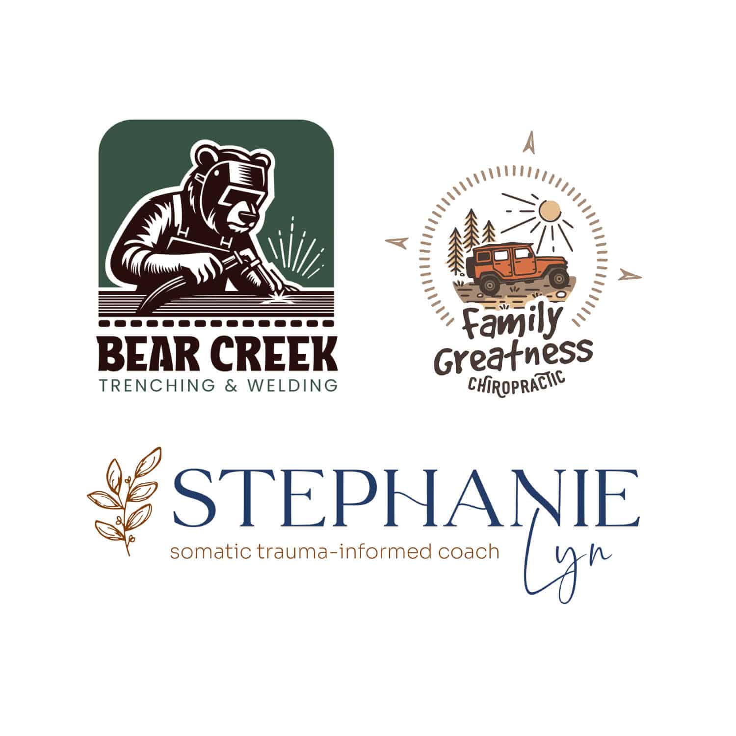 Earthy and neutral logo examples with natural earth tones